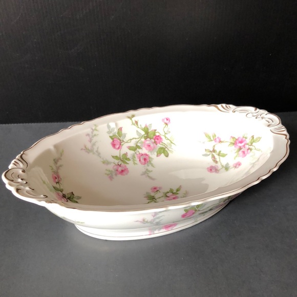 Haviland Limoges France Fine Porcelain Sylvia Pink Roses Oval Vegetable Bowl 10” - Picture 1 of 9